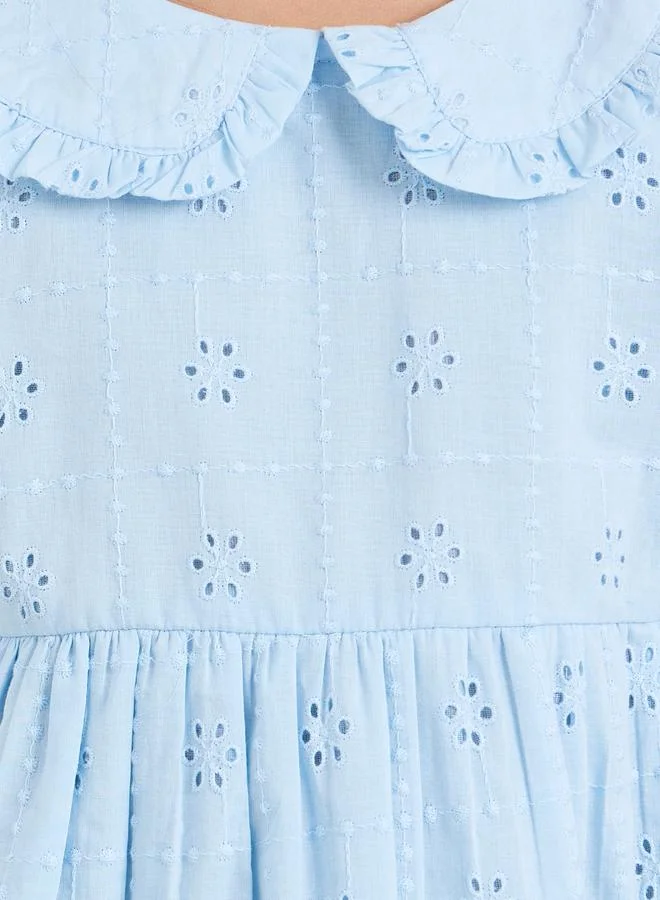 ستايلي فستان قصير بأكمام منفوخة وتطريز شيفلي للبنات